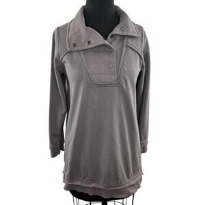 Soft Surroundings 1/4 Snap Gray Long Sleeve Asymmetric Pullover Sweater Top S SM